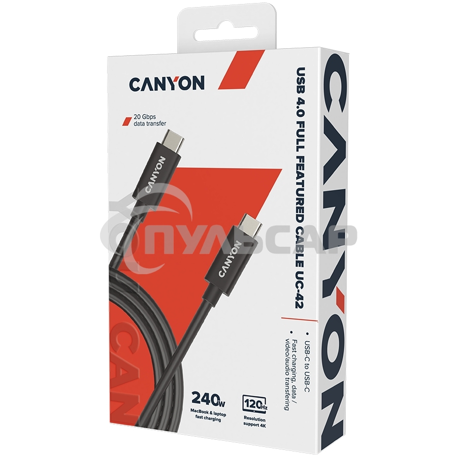 Кабель CANYON UC-42, USB4 TYPE-C to TYPE-C cable assembly 20G 2m 5A 240W(ERP) with E-MARK, CE, ROHS, черный