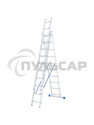 Лестница Сибртех, 3 х 10 ступеней, алюминиевая, трехсекционная, 97820