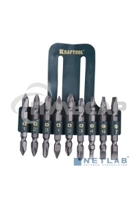 Набор KRAFTOOL Биты двухсторонние, в пласт. держателе, Cr-V, 9 предметов