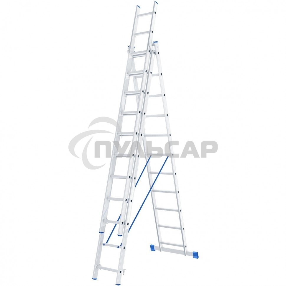 Лестница Сибртех 3 х 11 ступеней, алюминиевая, трехсекционная, 97821