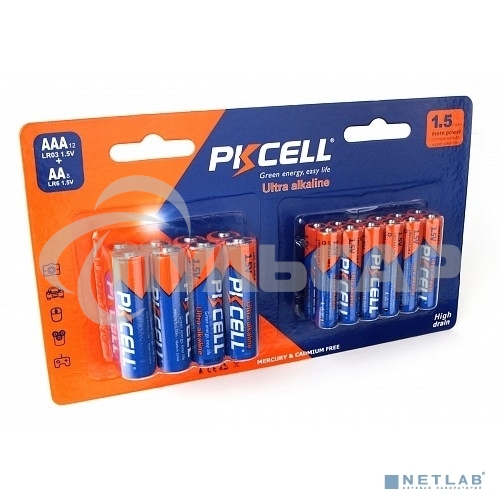 Щелочной/алкалиновый элемент питания PKCELL LR03(12)+LR6(8) тип - AAА 12 шт + АА 8 шт в блистере