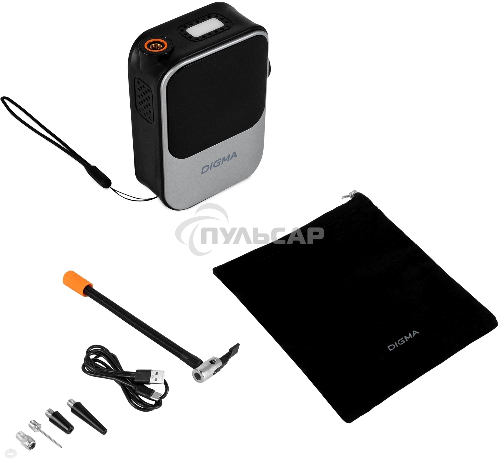 Автомобильный компрессор Digma QBK-120G серый, шланг 0.2м