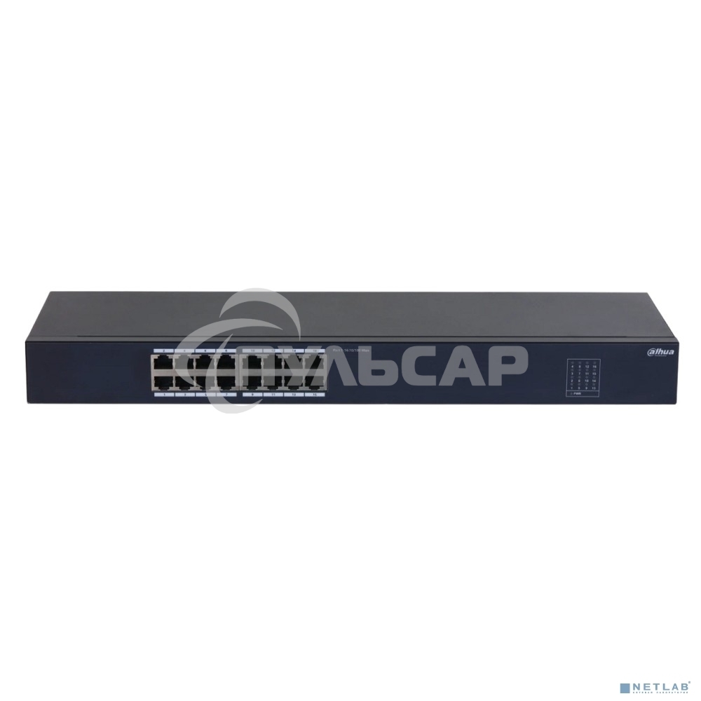 Неуправляемый 16-портовый коммутатор DAHUA DH-SF1016 16xRJ45 100Mb, коммутация 3.2 Gbит/с, MAC-таблица 8К, металл