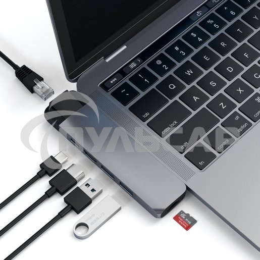 Хаб USB Satechi Aluminum Pro Hub with Ethernet для 2016/2017 MacBook Pro 13” и 15”. серый космос.