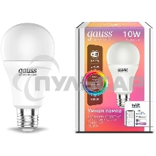 Лампа Светодиодная Gauss Smart Home RGBW E27 A60 10 Вт 2700-6500K 1/10/100
