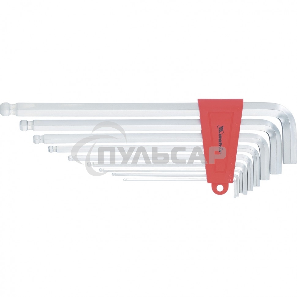 Набор ключей имбусовых Matrix HEX, 2–12 мм, CrV, 9 шт., экстра-длинные, c шаром, сатин.