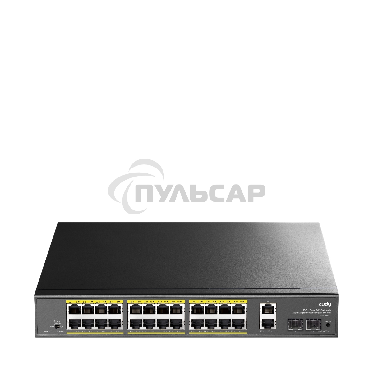 Коммутатор Cudy GS1026PS2, (L2) 26x1Gbит/с 2xКомбо(1000BASE-T/SFP), 2SFP, 24PoE, 300W, неуправляемый