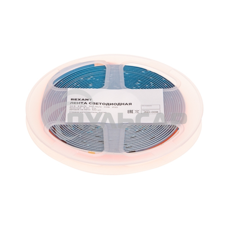Лента светодиодная 24В, COB 8Вт/м, 320 LED/м, красный, 8мм, 5м, IP20 Rexant