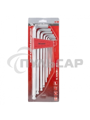 Набор ключей имбусовых Matrix HEX, 2–12 мм, CrV, 9 шт., экстра-длинные, c шаром, сатин.