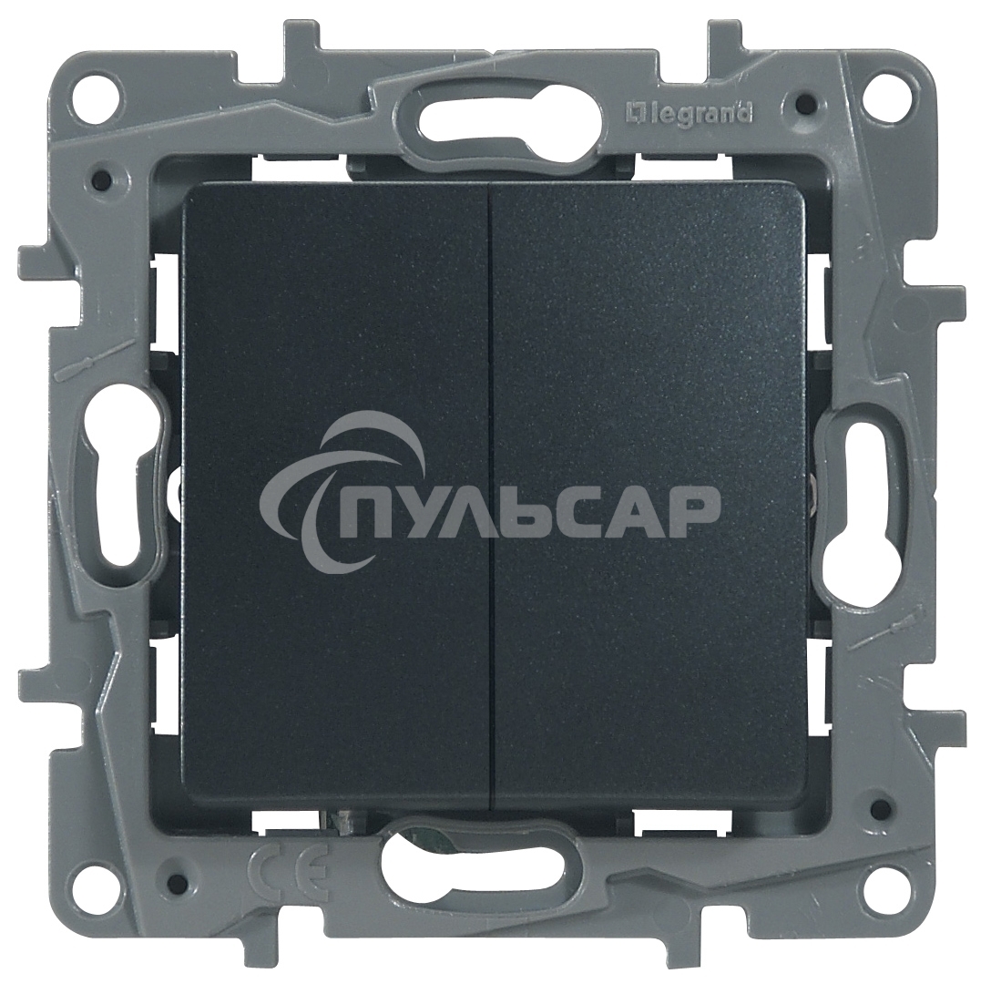 Переключатель 2клавишный 10AX, антрацит ETIKA 