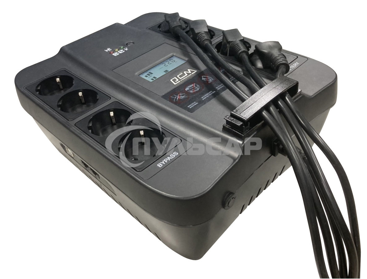 Источник бесперебойного питания Powercom Back-UPS SPIDER, Line-Interactive, LCD, AVR, 1100VA/605W, Schuko, USB, черный (1452054)