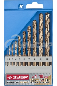 Набор сверл по металлу, ЗУБР КОБАЛЬТ 10шт(1-10мм), сталь Р6М5К5, класс А