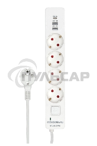 Сетевой фильтр Гарнизон EPS-OP-4-CU2-W-2 2.0 Мультипорт 4р, 10А, 1xType-C PD, 2 х USB QC, 4м, ур.защиты 4+, белый, пак(21449)