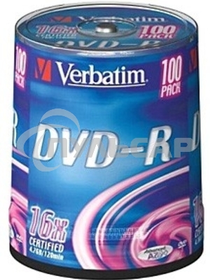 Диск DVD-R Verbatim 4.7Gb 16x Cake Box (100шт) (43549)