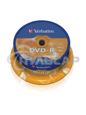 Диск DVD-R Verbatim 4.7Gb 16x Cake Box (25шт) (43522)