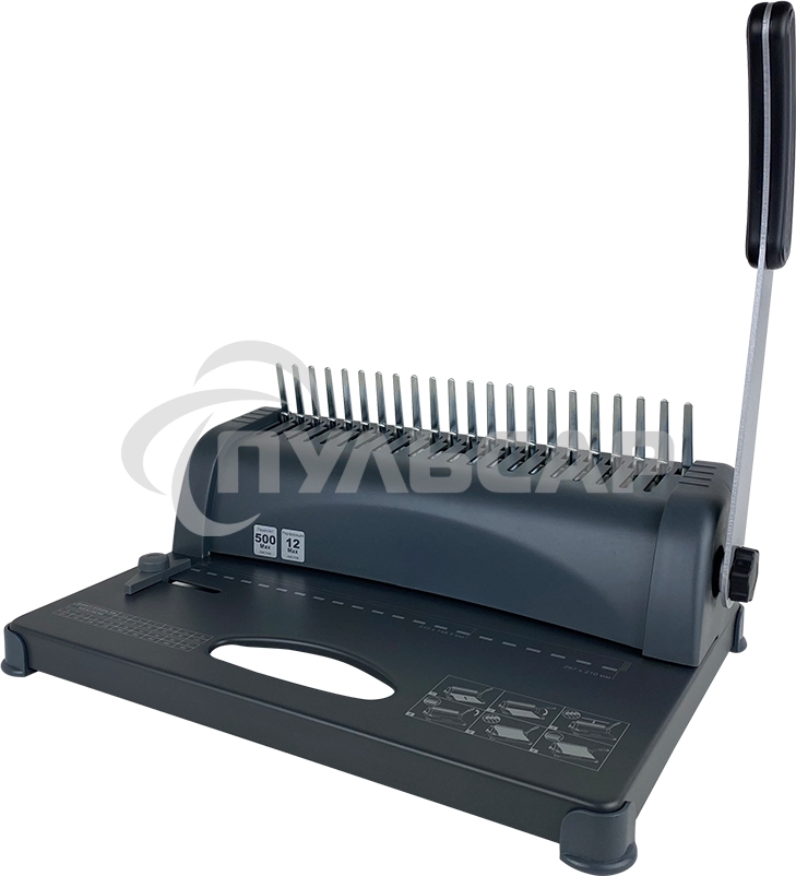 Переплетчик ГЕЛЕОС БП-12 на пластиковую пружину, А4, ручная перфорация 12 листов, переплет макс до 500 л., глубина перфорации 3,5-5,5 мм