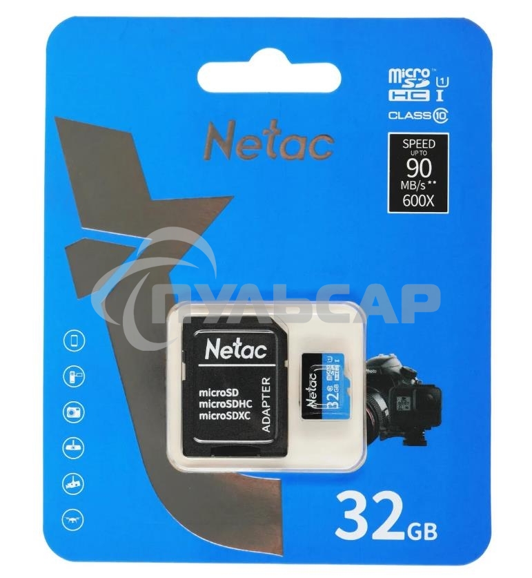 Флеш карта microSDHC 32Gb Netac P500 <NT02P500STN-032G-R> (с SD адаптером) 80Mb/s