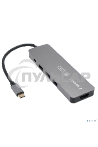 Док-станция Type-C Gembird UHB-D1, 5в1: 3хUSB3.1, Type-C PD100W, HDMI, кабель 17см, алюминий