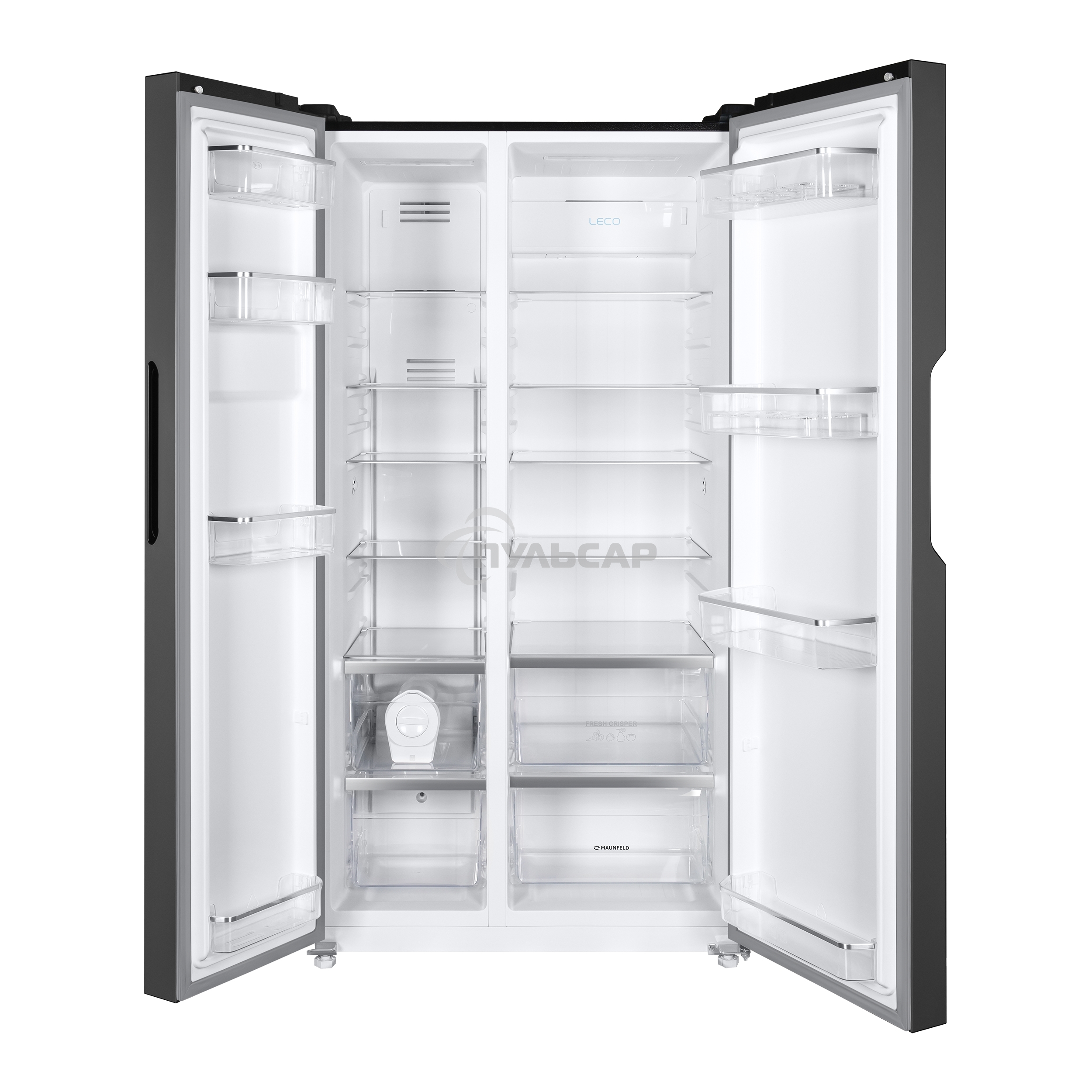 Холодильник Maunfeld MFF177NFB черный глянц. двухкамерный 263/170л морозилка сбоку, No Frost, Side by Side