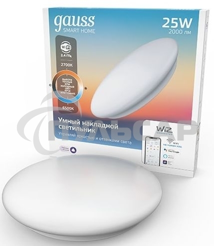 Светильник GaussSmartHome наст-потол 25W2000lm2700-6500К198-264V IP20 400*70мм изм.цвет.тем.+дим LED1/5