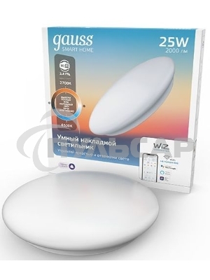 Светильник GaussSmartHome наст-потол 25W2000lm2700-6500К198-264V IP20 400*70мм изм.цвет.тем.+дим LED1/5
