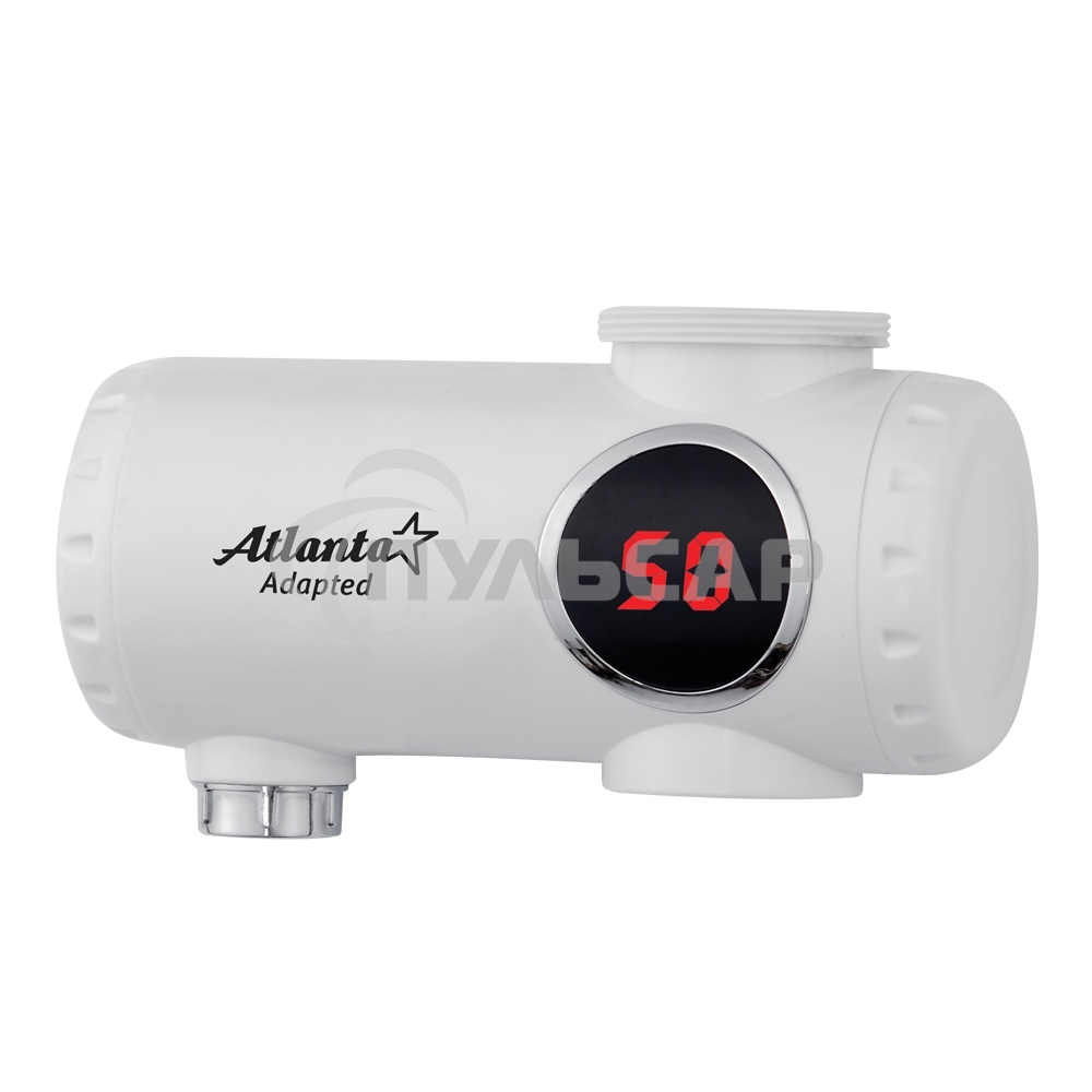 Водонагреватель Atlanta, ATH-7425 белый, проточный 2000Вт, Мгновенный нагрев потока в диапазоне 30-85 °C, Автоматическое гидравлическое управление, Защита от сухого включения ТЭНа, Работает в водопроводных сетях с давлением от 0,05 до 0,5 МPa, защита от п