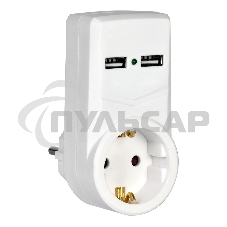 белый адаптер Т-01/01 1 место 2P+PE 16А 2хUSB 2,1A IEK