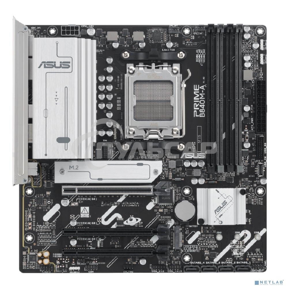 Материнская плата ASUS PRIME B840M-A-CSM, AM5, AMD B840, 4xDDR5, 4xSATA, 3xM.2, 1xPCI-E 4.0 x16, 2xPCI-E 3.0 x16, 1xRealtek 2.5Gb LAN, 2xUSB-A 10Gbps, 1xUSB-C 5Gbps, 4xUSB-A 2.0, 3x3.5 мм, 7.1, micro-ATX