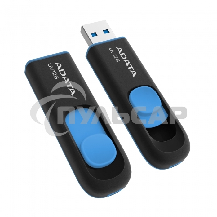 Флешка USB ADATA UV128 (AUV128-32G-RBE), 32 Gb, USB 3.0, R/W 100/30, черный/синий