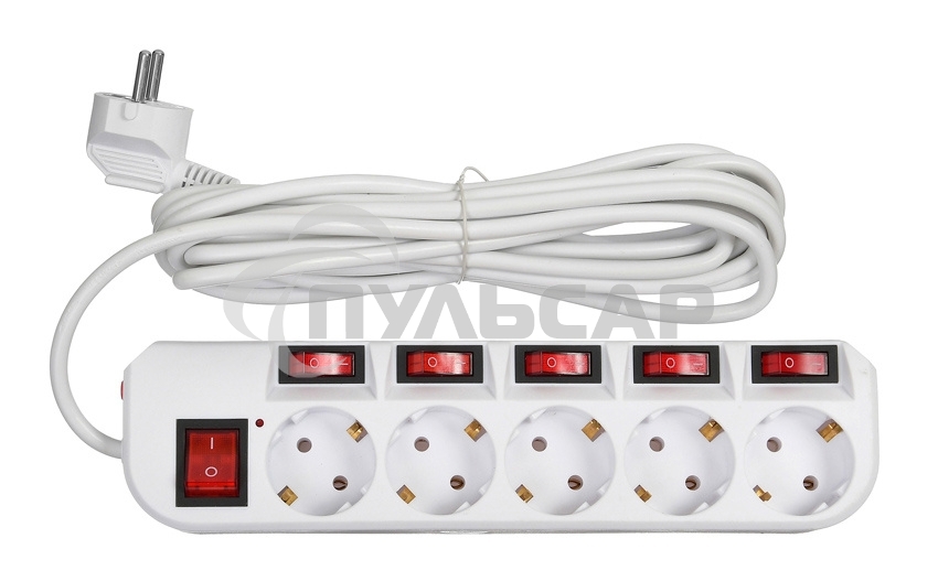 Сетевой фильтр Buro 500SH-5-SW-W 5м (5 розеток) белый (коробка)