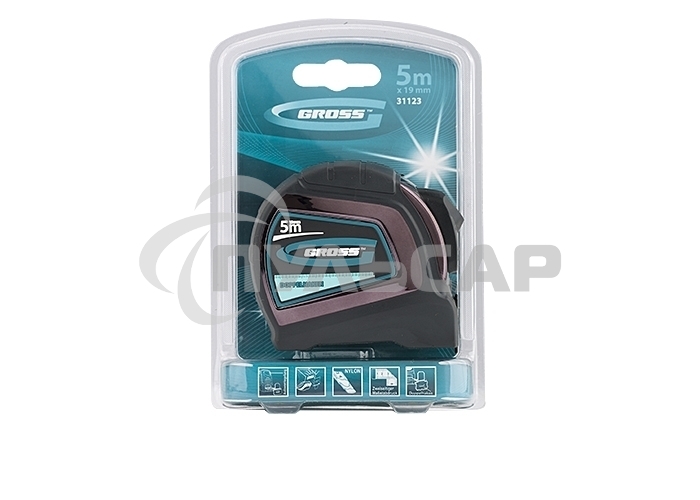 Рулетка GROSS 31123''doppelhaken'' 5м x 19мм двухсторонний зацеп нейлон двуст. шкала автоматич