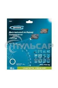 Пильный диск по дереву ф210 х 32 мм, 48 зубьев + кольцо 32/30мм Gross