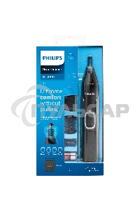 Триммер Philips для носа и ушей, черный, корпус - пластик, 3 насадки-гребня, насадка - триммер, щеточка для очистки, мягкий чехол, батарейка