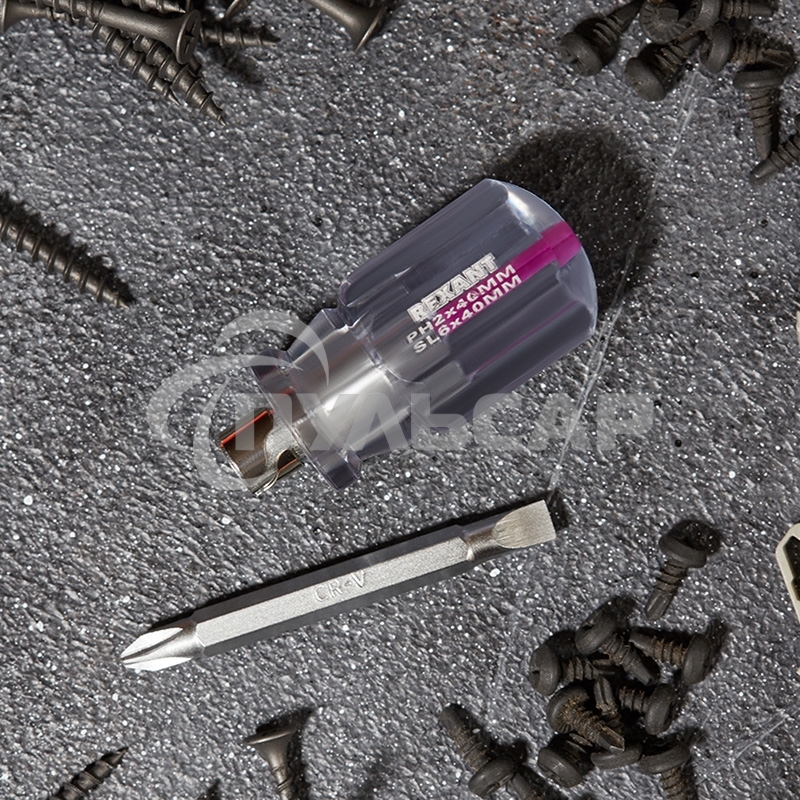 Отверткакомбинированная, прозрачная рукоятка,двухсторонний стержень 40 мм (крестовая PH 2, шлицевая SL 6 мм) Rexant