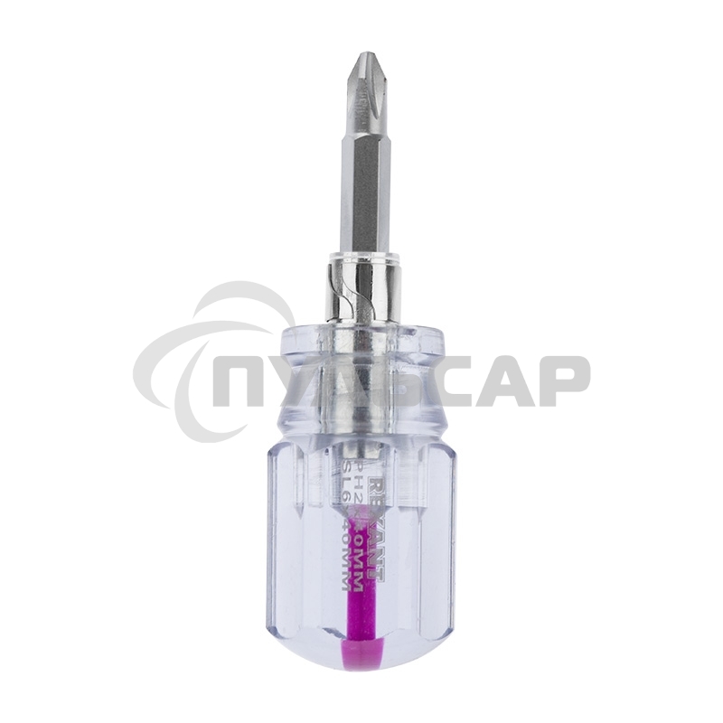 Отверткакомбинированная, прозрачная рукоятка,двухсторонний стержень 40 мм (крестовая PH 2, шлицевая SL 6 мм) Rexant