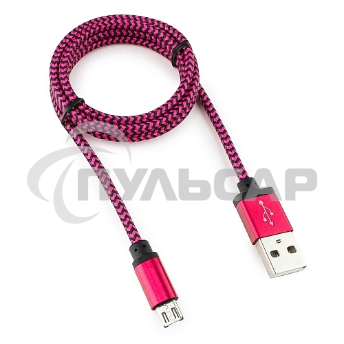 Кабель Gembird USB 2.0 Cablexpert CC-mUSB2pe1m, AM/microBM 5P, 1м, нейлоновая оплетка, алюминиевые разъемы, фиолетовый, пакет