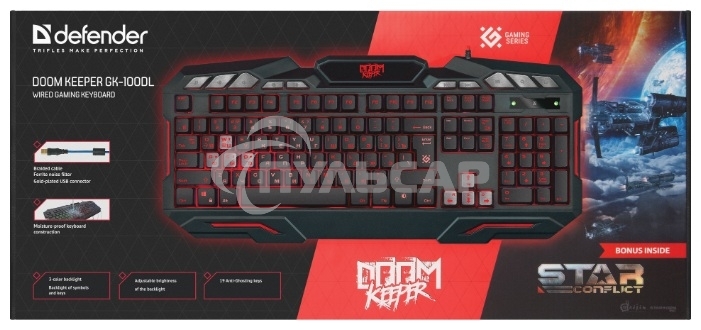 Клавиатура проводная Defender Doom Keeper GK-100DL RU, USB, черный