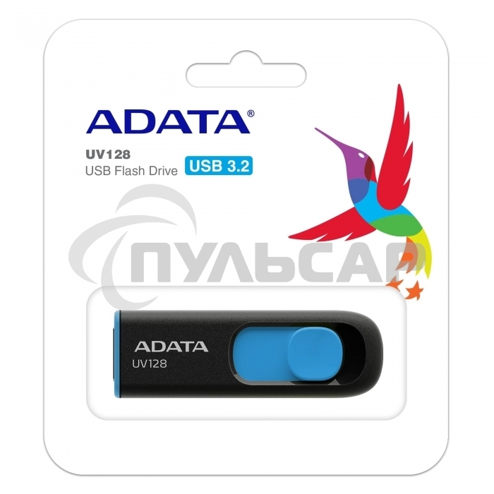 Флешка USB ADATA UV128 (AUV128-32G-RBE), 32 Gb, USB 3.0, R/W 100/30, черный/синий