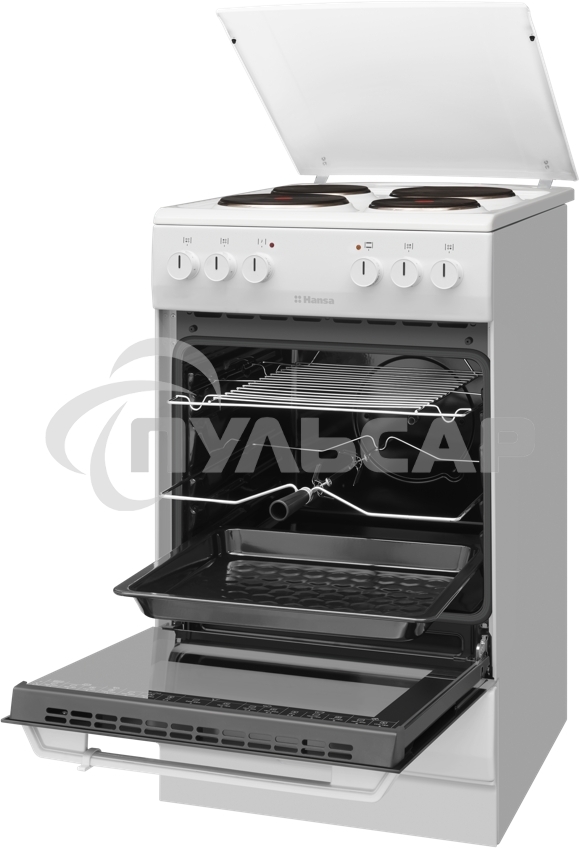 Плита электрическая Hansa FCEW54120 белый, конфорок 4 шт, духовка 62 л, 50 см x 85 см x 60 см