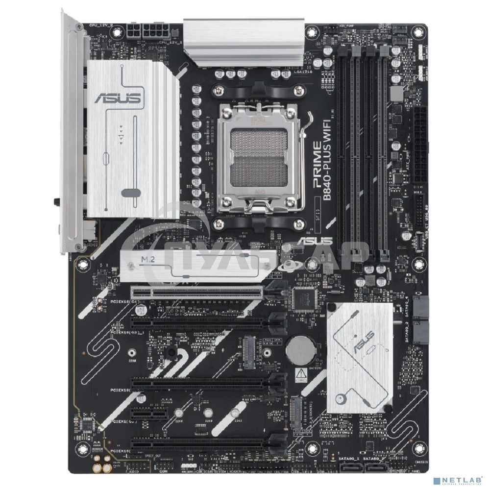 Материнская плата ASUS PRIME B840-PLUS WIFI, AM5, AMD B840, 4xDDR5, 4xSATA, 3xM.2, 1xPCIe 4.0 x16, 1xPCIe 3.0 x16, 2xPCIe 3.0 x16, 1xPCIe 3.0 x1, 1xDP, 1xHDMI, 1x 2.5Gb LAN, 8xUSB-A, 3x3.5 мм, 7.1, ATX