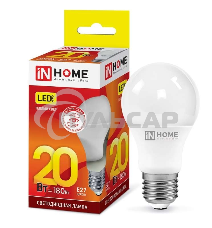 Лампа светодиодная LED-A60-VC 20Вт 230В E27 3000К 1800лм IN HOME 4690612020297