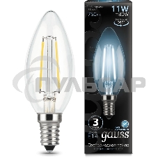 Лампа светодиодная филаментная Gauss Black Filament 11Вт свеча 4100К E14