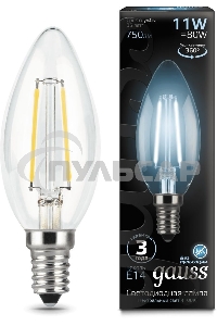 Лампа светодиодная филаментная Gauss Black Filament 11Вт свеча 4100К E14