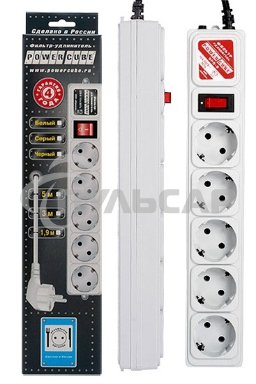 Сетевой фильтр Powercube SPG-B-10 3м (5 розеток) серый (коробка)