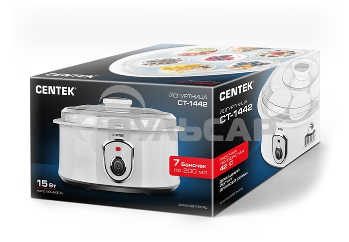 Йогуртница Centek CT-1442 15 Вт, 200 мл, емкостей - 7 шт, материал баночек - стекло, белый