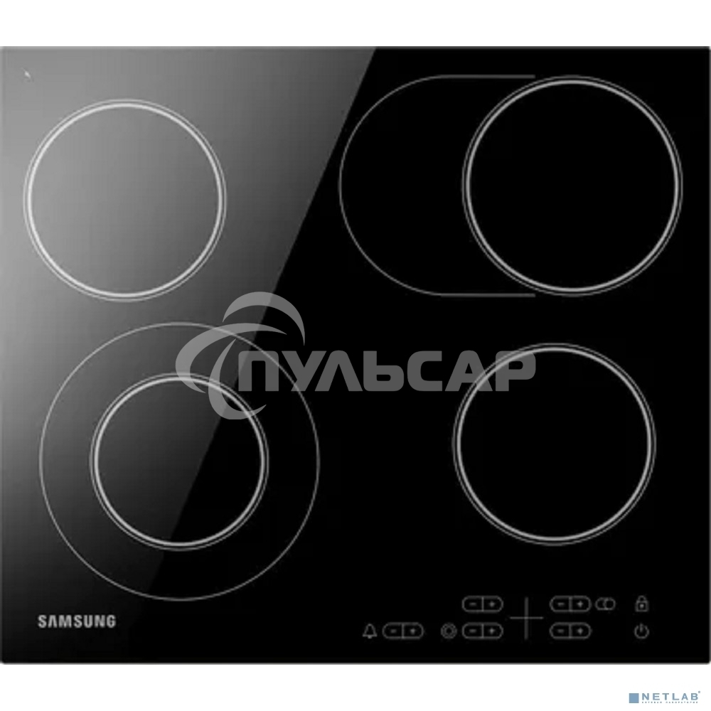 Встраиваемая электрическая варочная панель Samsung NZ64T3516AK/WT, 55 х 575 х 505 мм, стеклокерамика, скошенный край, черный