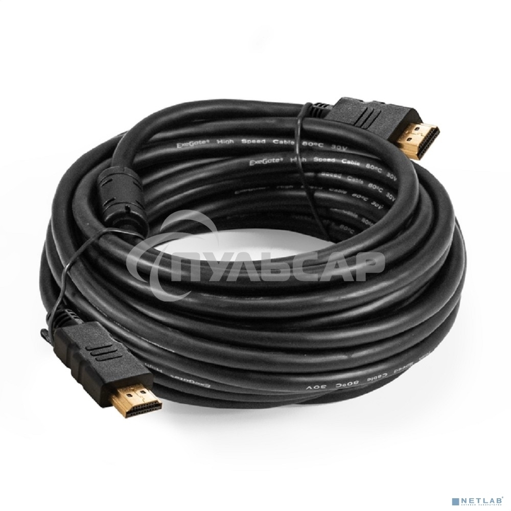 Кабель HDMI ExeGate EX-CC-HDMI-10.0F (19M/19M, 10м, v1.4b, ферритовые кольца, позолоченные контакты)
