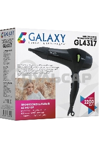 Фен для волос профессиональный Galaxy Line GL 4317, черный, 2200 Вт, АС мотор, 2 скоростных режима, 3 температурных режима, защита мотора от перегрева, защитная сетка, подвесная петля,насадка-концентратор