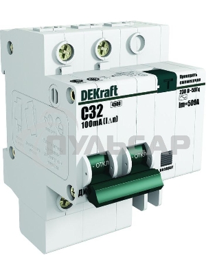 Выключатель автоматический дифференциального тока Dekraft 2п C 25А 30мА тип AC 4.5кА ДИФ-101 4.5мод. DeKraft 15005DEK