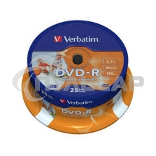 Диск DVD-R Verbatim 4.7Gb 16x Cake Box (25шт) Printable (43538)